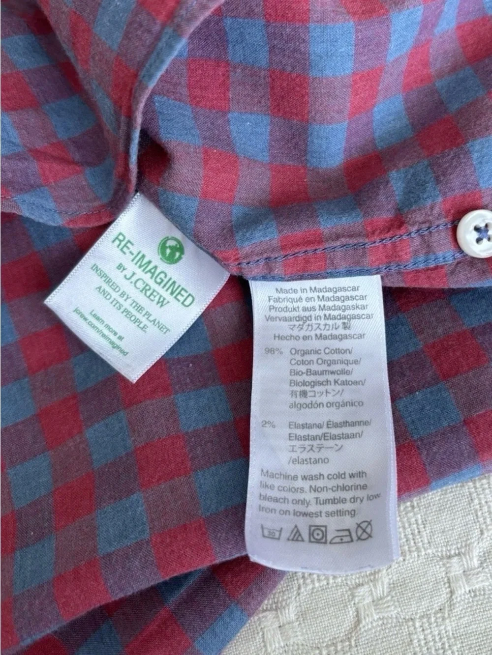 J. Crew Men's Button-Down Checked Shirt - Red and Blue Plaid Organic Cotton